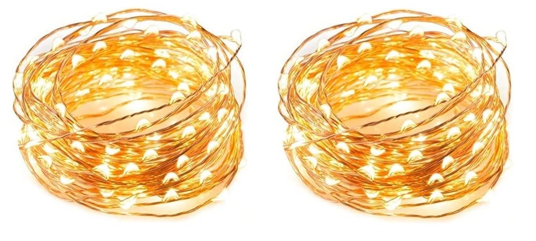 AAN LED Fairy Lights Battery Operated 8 Modes 100 LEDs 10M/32Ft. String Lights Copper for Jars, Christmas Tree, Outdoor/Indoor Decor, Wedding Party Bedroom Decor, Warm White Pack of 2