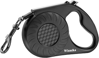 Wismika Retractable Dog Leash for Medium/Large Dogs, 360° Tangle-Free Dog Lead for Up to 50 kg Dogs, 5m Strong Nylon Tape/Ribbon, Non-Slip Handle One-Handed Brake, Pause, Lock