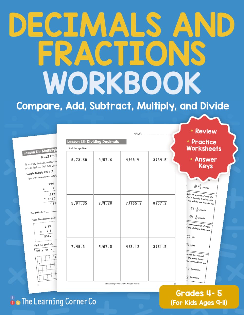 Decimals and Fractions Workbook (Grades 4-5): Compare, Add, Subtract, Multiply, and Divide Decimals and Fractions (Math Workbooks for Kids Ages 9 to 12)