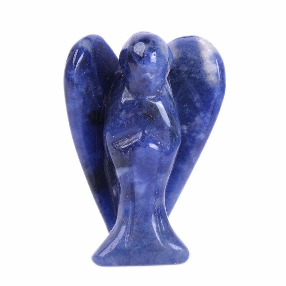 Justinstones (Dark Sodalite) - Carved Dark Sodalite Gemstone Peace Angel Pocket Guardian AngelHealing Statue 3.8cm