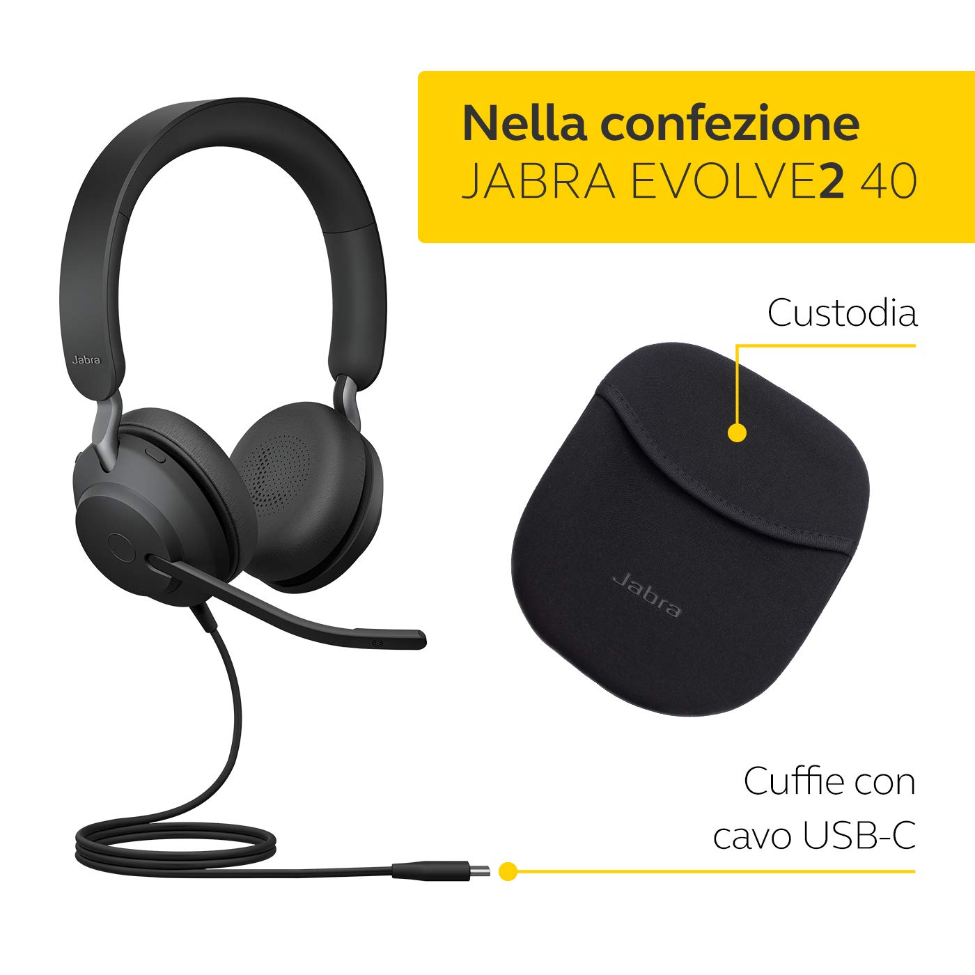 Cuffie Jabra Evolve2 40 Stereophoniche Nero - Dettaglio