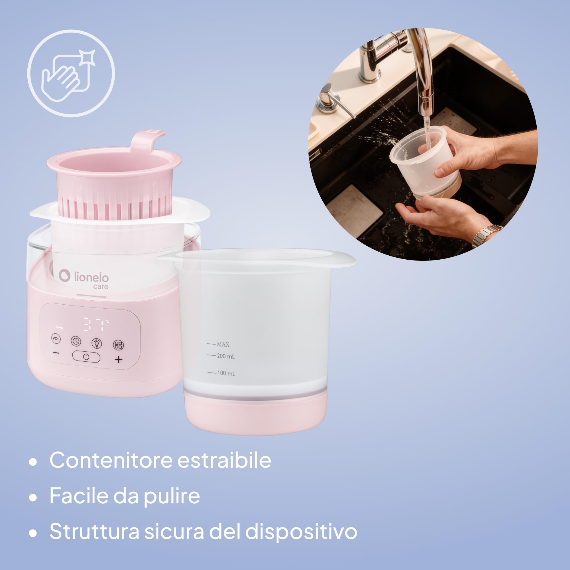 Lionelo Thermup 4.0 Scaldabiberon Neonato e Scaldapappa 6 in 1, Riscaldamento Rapido, Sterilizzazione, Scongelamento, Mantenimento Temperatura, Contenitore Rimovibile, Spegnimento Auto, 400 W