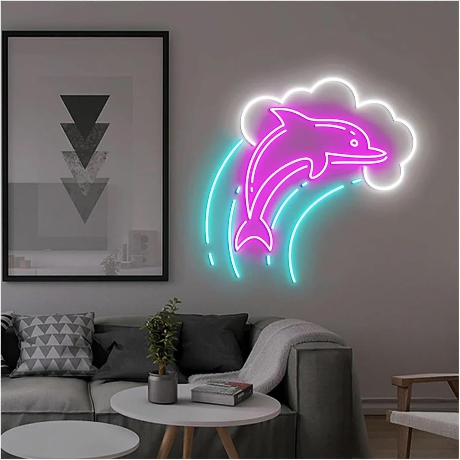 neon Lights Sign Soothing Ambiance Dolphin Neon Sign Lamp in for Wave Powered by, Adjustable Brightness, Lights(C)
