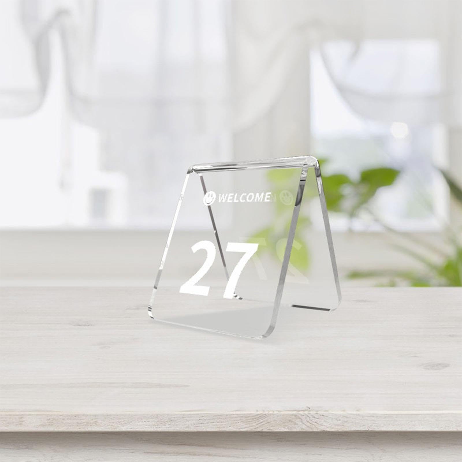 Numeri Da Tavolo In Acrilico Trasparente 1-10 1-30 1-50 1-100, Cartelli Numerati Per Ricevimento Nozze/segnalini Tavolo Supporti(Clear-1-50,L 100 MM W 120 MM)