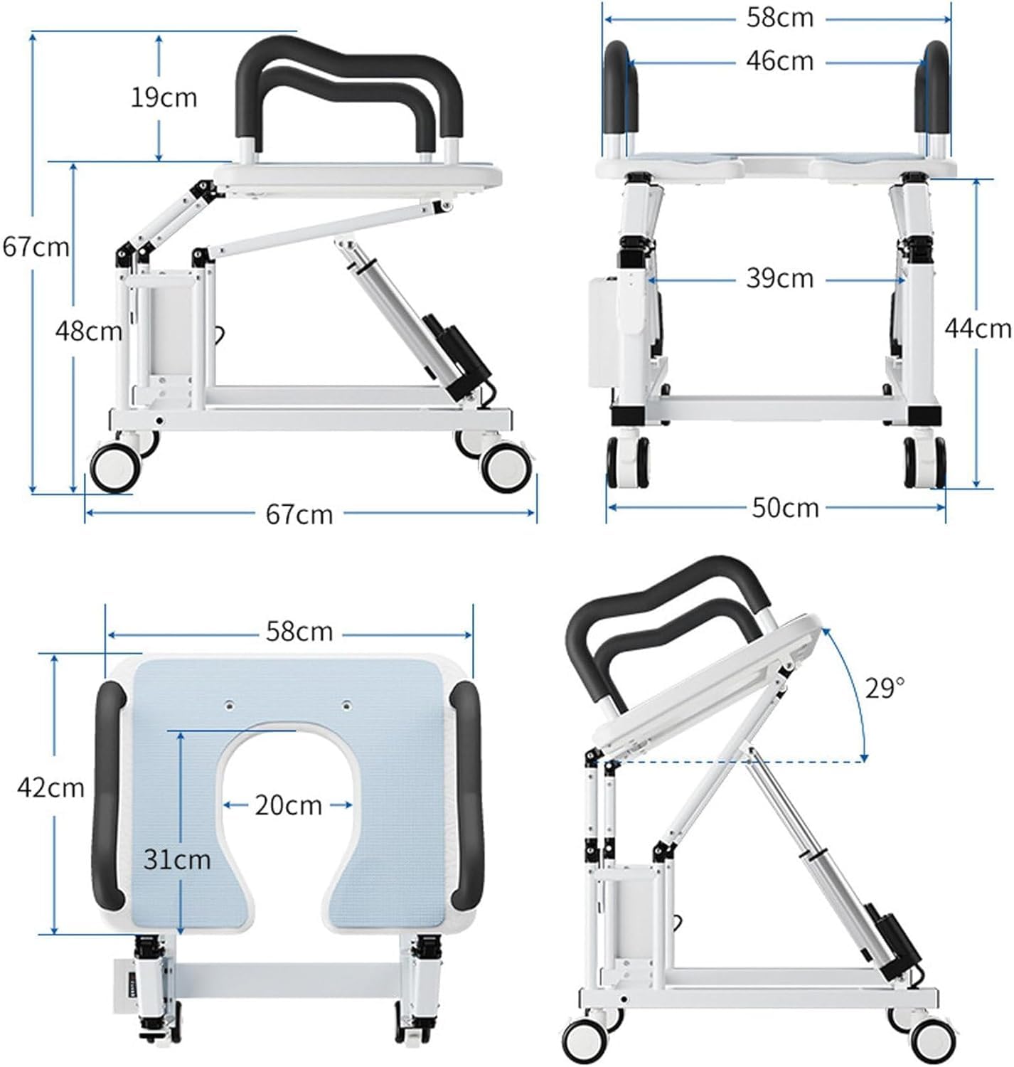 Rialzo automatico per sedile WC per anziani, sollevatore elettrico con doppi braccioli e ruote, capacità 99,8 kg, altezza e larghezza regolabili, si adatta alla maggior parte dei WC
