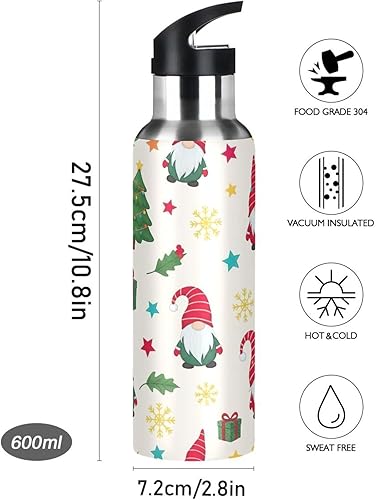 Miniatura 9 de Cute Christmas Gnomes Red Hats Insulated Stainless Steel Water Bottle with Straw 32 Oz, BPA-Free Sport Water Bottle Leakproof Water Bottles