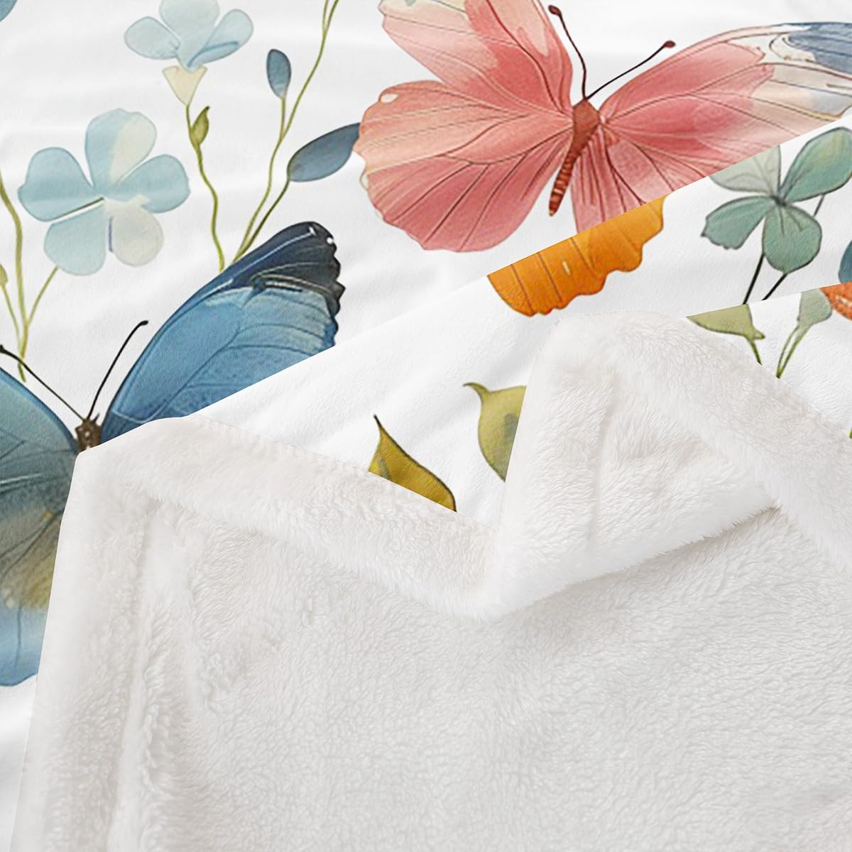 Homewish Bunte Blumen Kinder Decke 150x200cm Botanische Blätter Dekorativ Kuscheldecke Schmetterling Fleecedecke für Jugendliche,Vintage Wildblumen Bett Sofa Couch Dekorative Decken