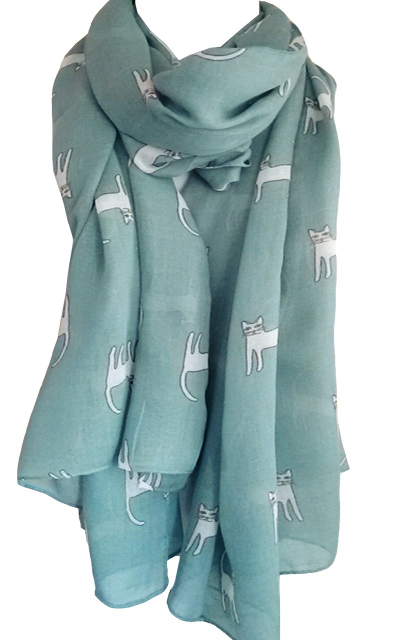 Glamlondon Women's Light Green Cat Printed Kitty Sketch Scarf (Light Green)