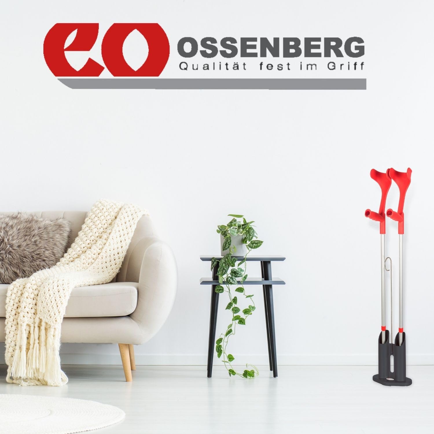 Stockständer für Gehhilfen – Schirmständer für Gehstöcke - aus Kunststoff - aufrechter Stand der Gehstöcke - Halterung für 2 Gehhilfen – tragbarer Krückenständer