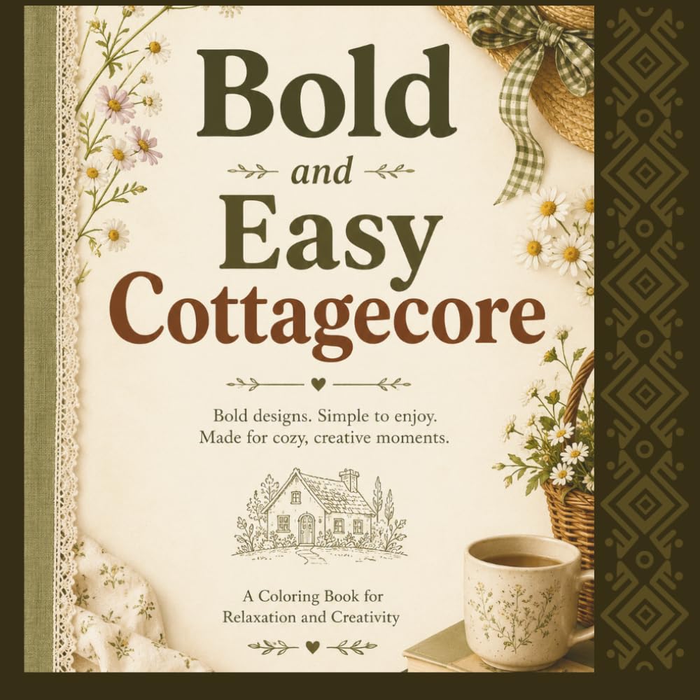 Bold and Easy Cottagecore: 40 Original Illustrations of Mushroom Cottages, Wildflowers, Woodland Creatures and Cozy Garden Scenes — Simple Thick-Line Designs for Adults, Teens and Beginners