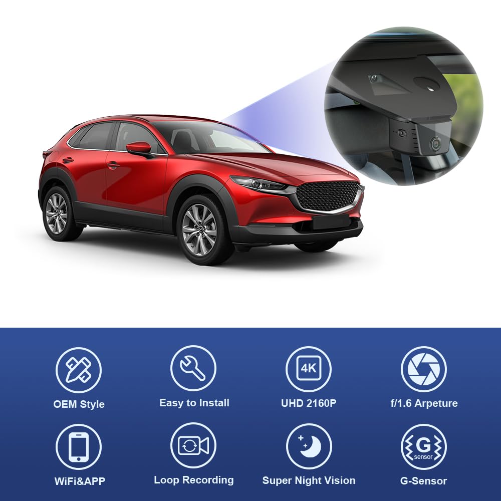 Dashcam Fitcamx 4K Pour Mazda CX-30 Europe 2023-2025 - Intégrée OEM, WiFi, Carte 64Go Offerte