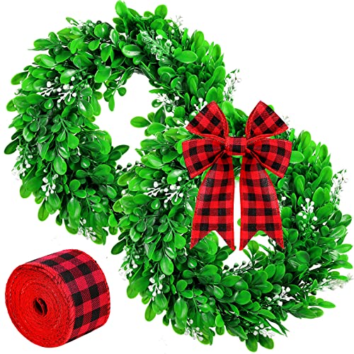 Willbond JIZH-WILLBOND-802 2 Pcs Christmas Wreath 11.8 Inch Artificial Outdoor Wreath Green Leaves Wreath cover
