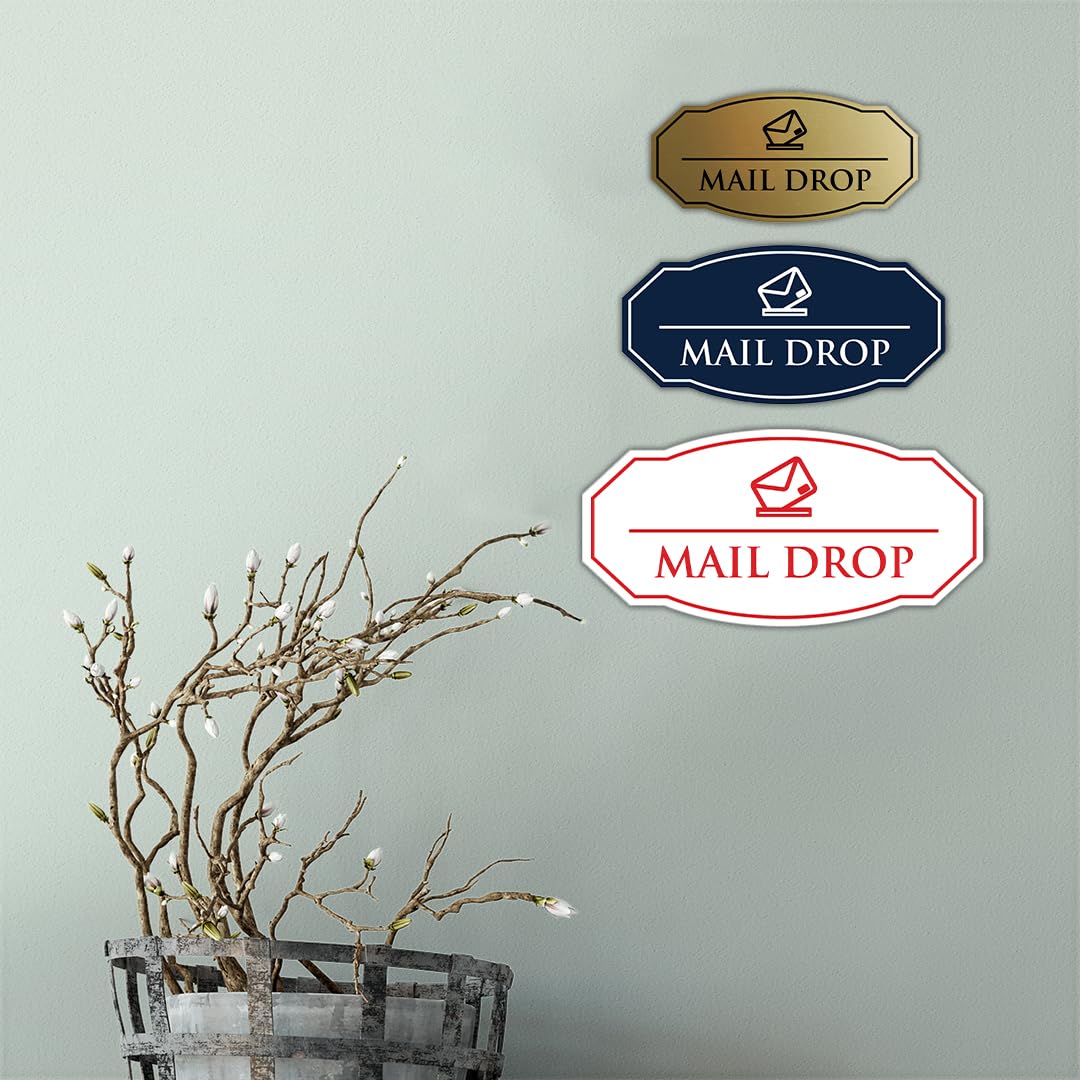 Signs ByLITA Victorian Mail Drop plástico ABS duradero | Grabado con láser | Fácil instalación | Cartel de diseño elegante (negro) - Paquete grande de 2
