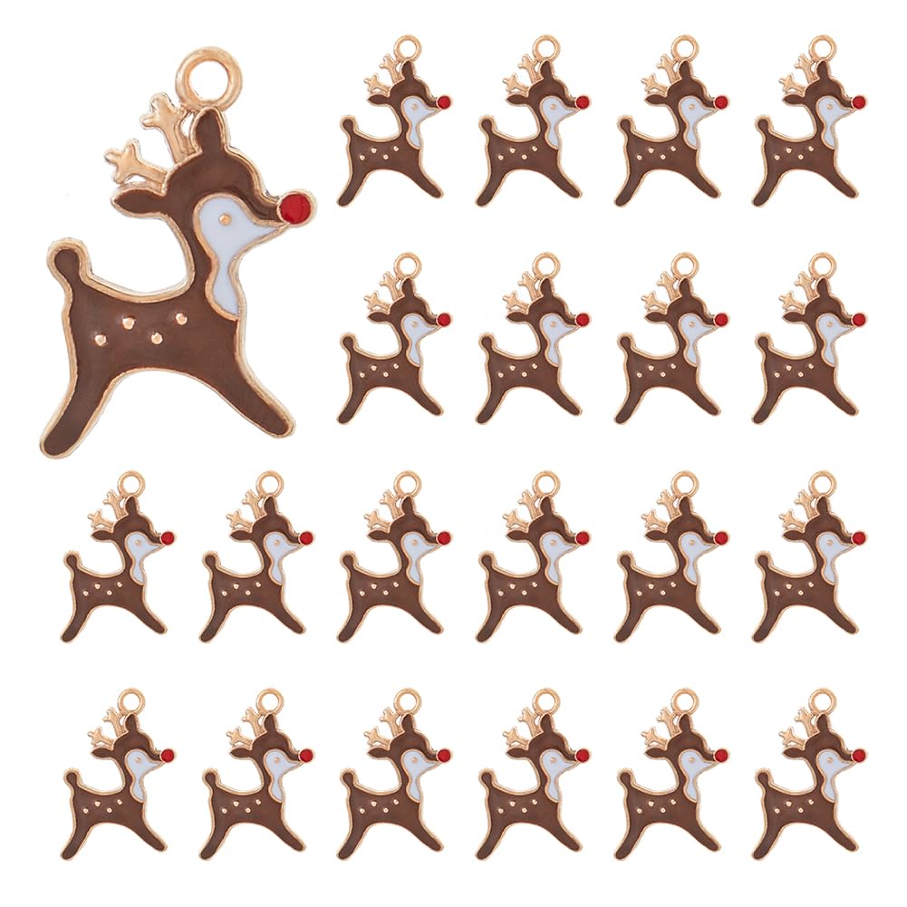 SUPERFINDINGS60Pcs Sika Deer Charms Christmas Animals Charms Brown Deer Charms Enamel Elk Charms Winter Christmas Pendant Alloy Dangle Pendants for Craft DIY Jewelry Making Christmas Decoration