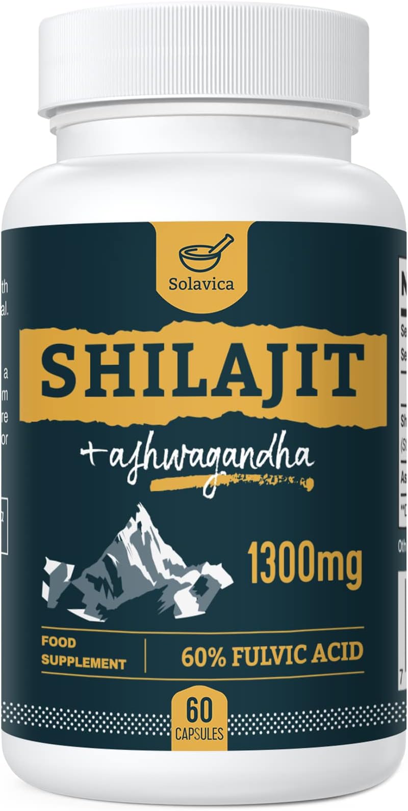 Shilajit Capsules with 60% Fulvic Acid, 1300mg per Serving, Ashwagandha Complex, Made in UK, 60 Capsules (Pack of 1)