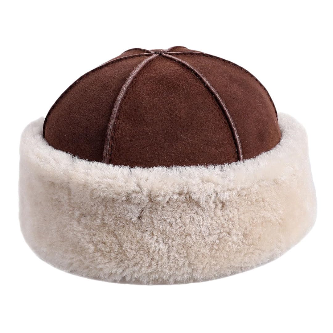 Gorro unisex de piel de oveja auténtica, gorro de lana de oveja, gorro de invierno cálido y suave