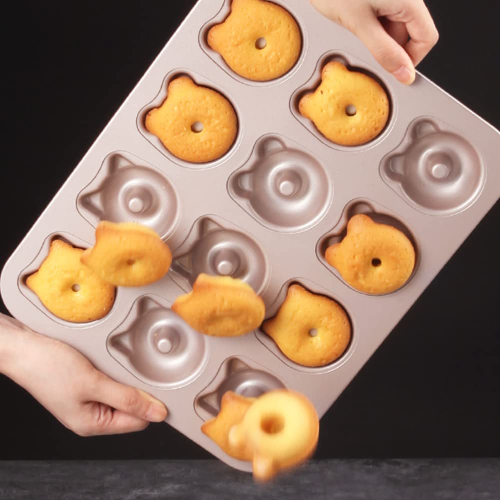 Molde para Hornear Pasteles con Forma De Panda De Gato De Dibujos Animados De 12 Tazas, Bandeja Antiadherente para Hornear Pasteles Estriados, Molde para Galletas, Galletas, Magdalenas Y Magdalenas