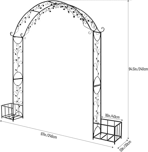 Miniatura 2 de Arco de jardín de metal enrejado para plantas trepadoras arcos de boda al aire libre, negro 67086