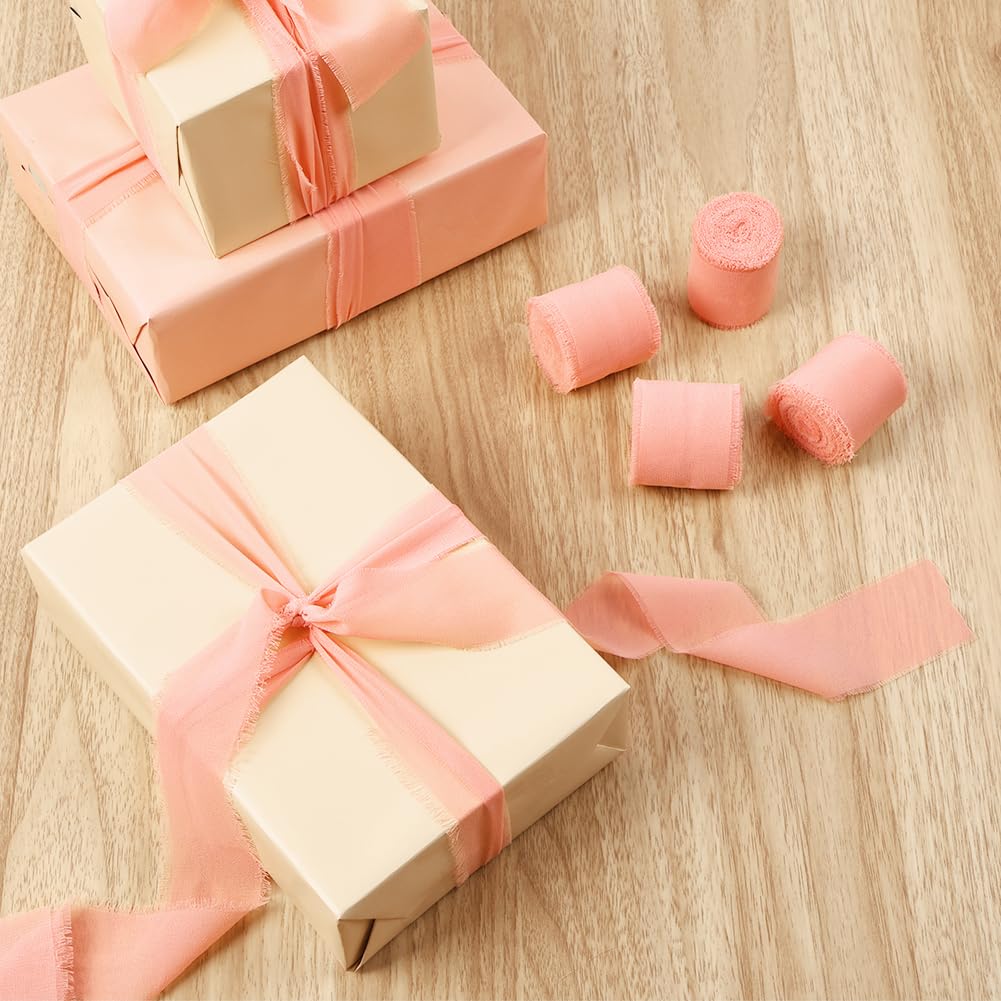 Set Di 3 Rotoli Di Nastro In Chiffon, 3,8 Cm X 7 M, Serie Rosa Per