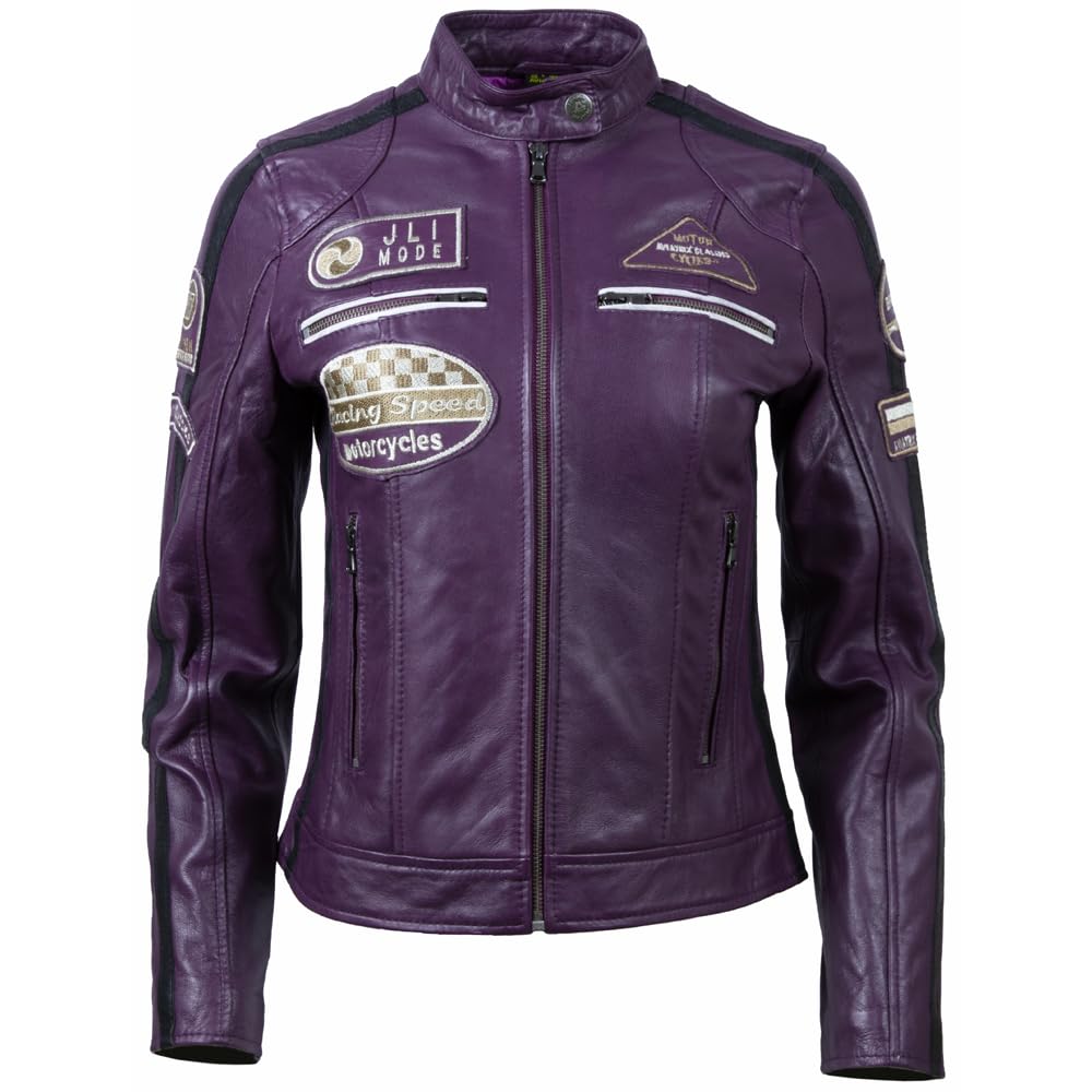 Aviatrix Women's Purple Real Leather Biker Jacket (Qooc) - Cm