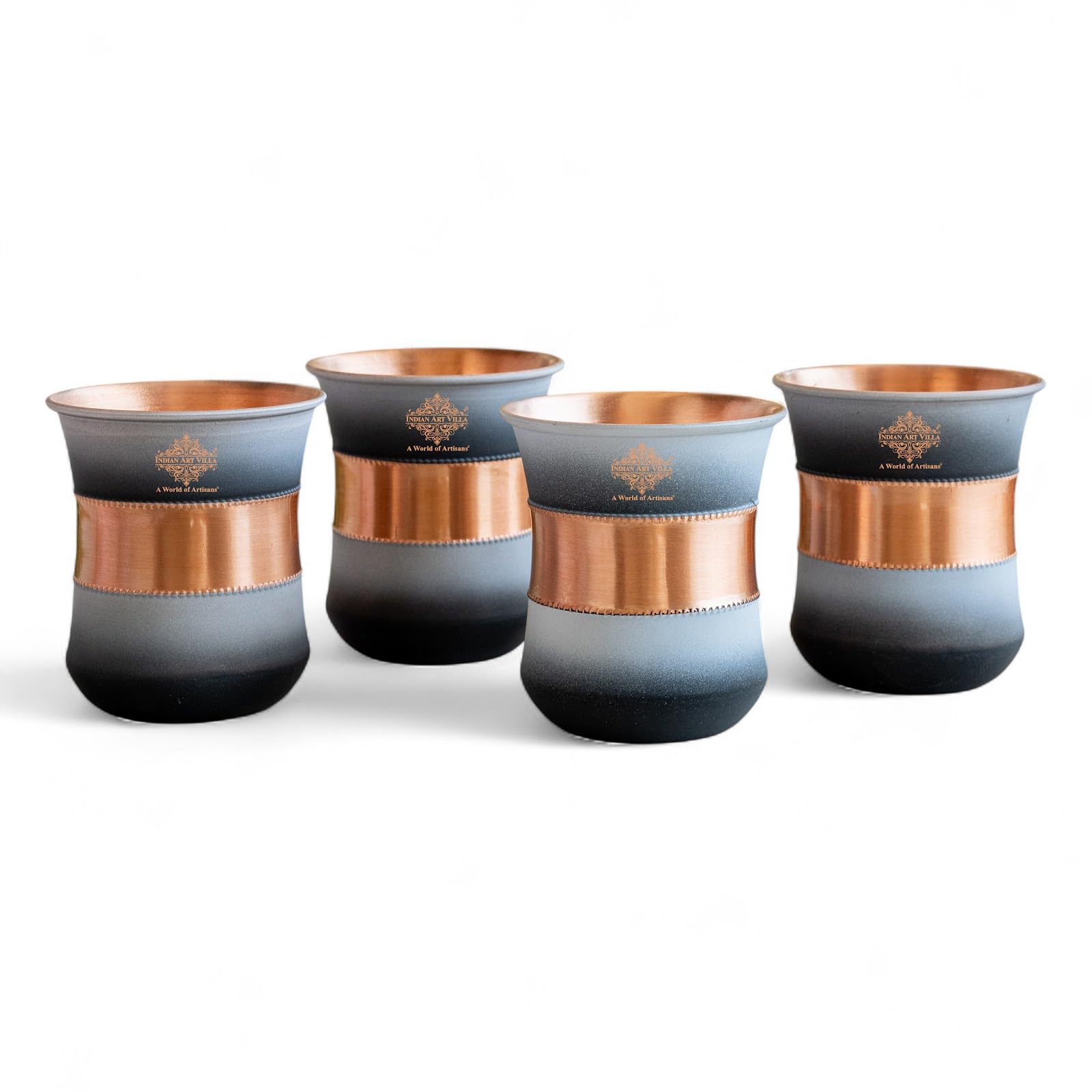 Indian Art Villa Copper Half Silk Finish Black White Ombre Glass 10 Oz Pure Copper Drinkware for Daily