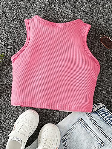 OYOANGLE Girl's Ribbed Knit Crop Tank Top Color Block Crew Neck Sleeveless Tops2