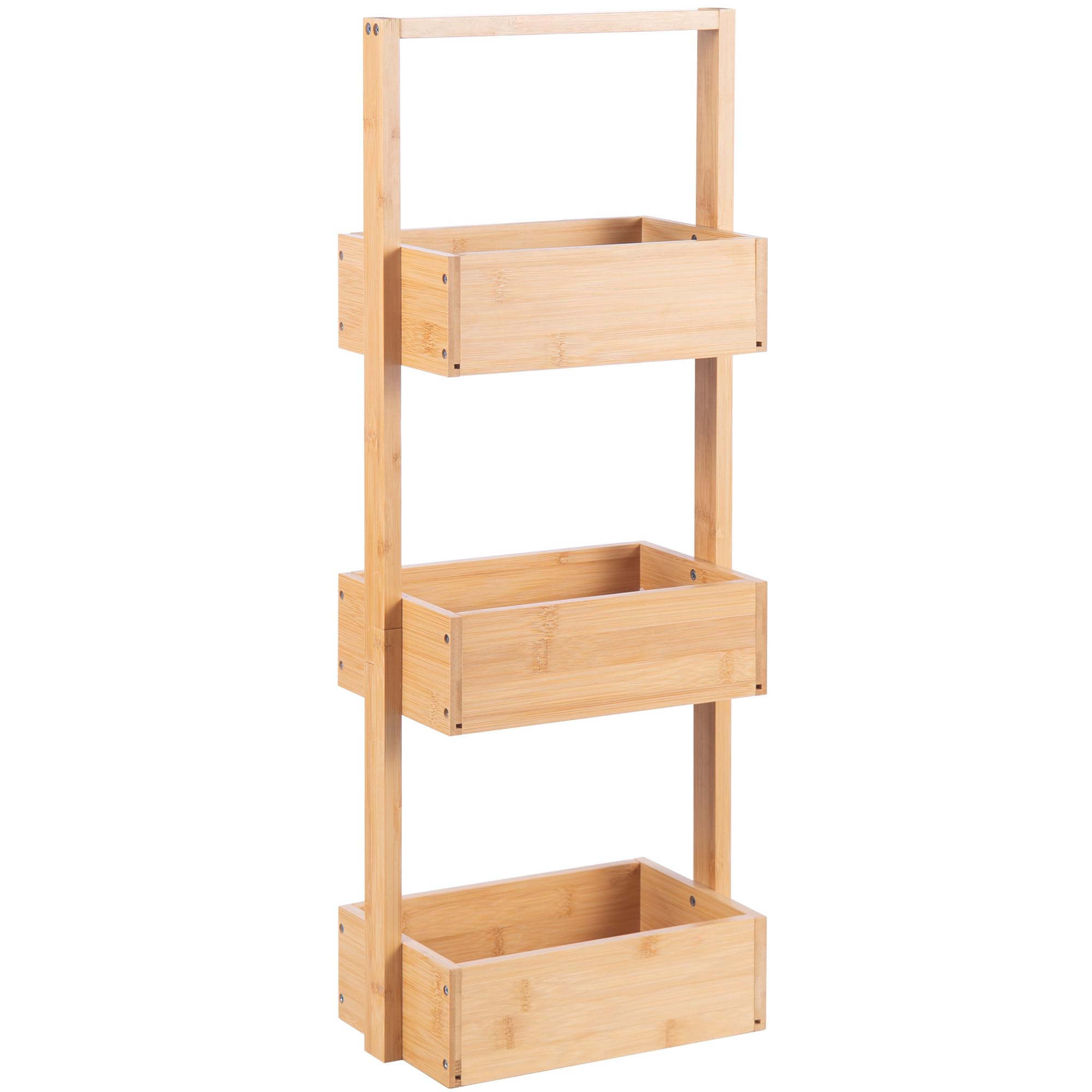 woodluv 3 Tier Bathroom Bedroom Storage Slim Caddy Unit, Natural, 27.8 x 16.5 x 70 (H) cm