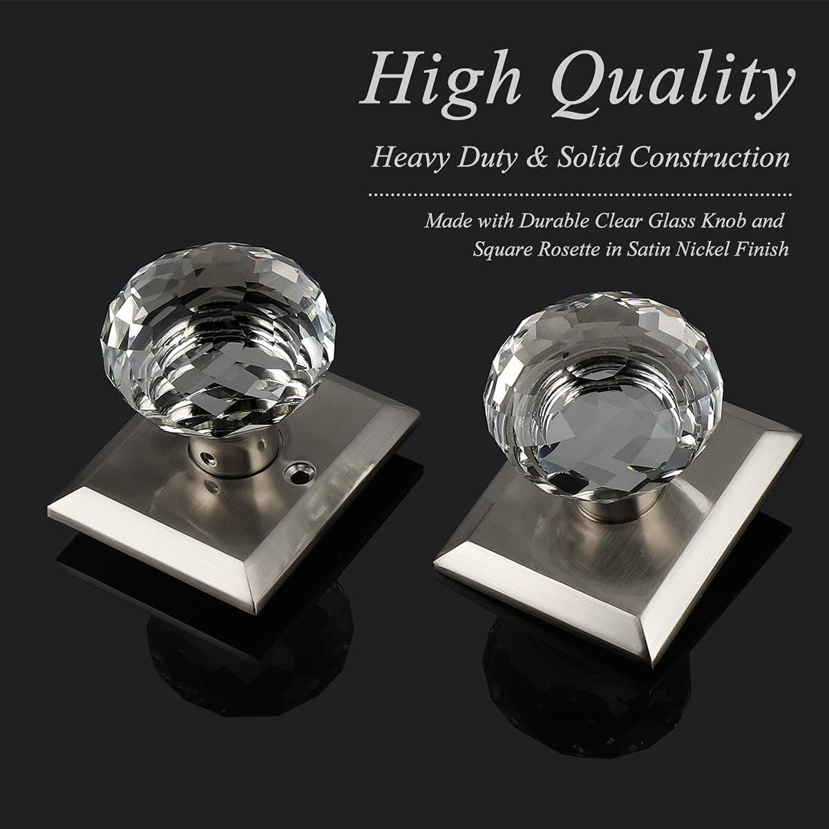 Probrico Glass Door Knob Interior, Crystal Closet Door Knobs with Square Brushed Nickel Plate, Heavy Duty Passage Door Knobs for Closet and Hall Doors, 1 Pack