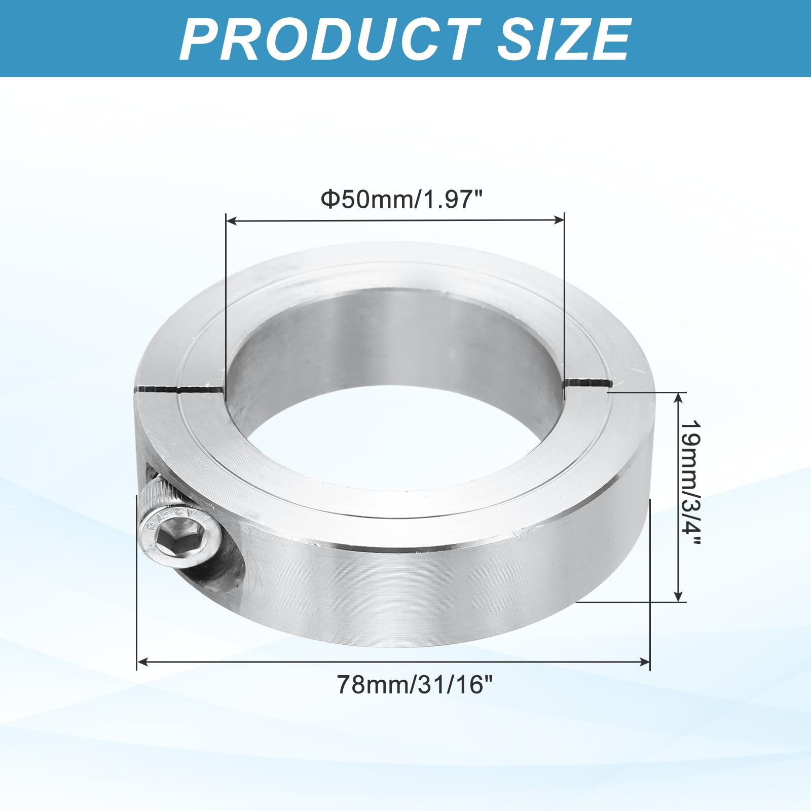 QUARKZMAN Bague De Serrage 50mm Alésage Simple Fente 304 Acier Inoxydable Bagues De Serrage D'arbre pour Industrial Automation Conveyor Belt Systems