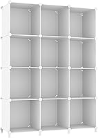 AWTATOS 12 Cube Storage Organizer: DIY Stackable Plastic Closet Shelves, Modular Bookshelf for Bedroom, Home Office, White