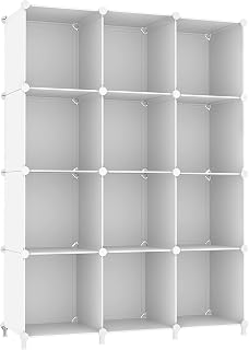 AWTATOS 12 Cube Storage Organizer: DIY Stackable Plastic Closet Shelves, Modular Bookshelf for Bedroom, Home Office, White