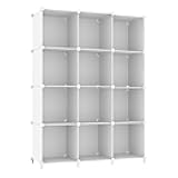 AWTATOS Cube Storage Organizer Storage 12 Cube Bookshelf DIY Plastic Closet Clothes Storage Shelves with Wooden Mallet, Stackable Storage Solution for Home, Bedroom, White