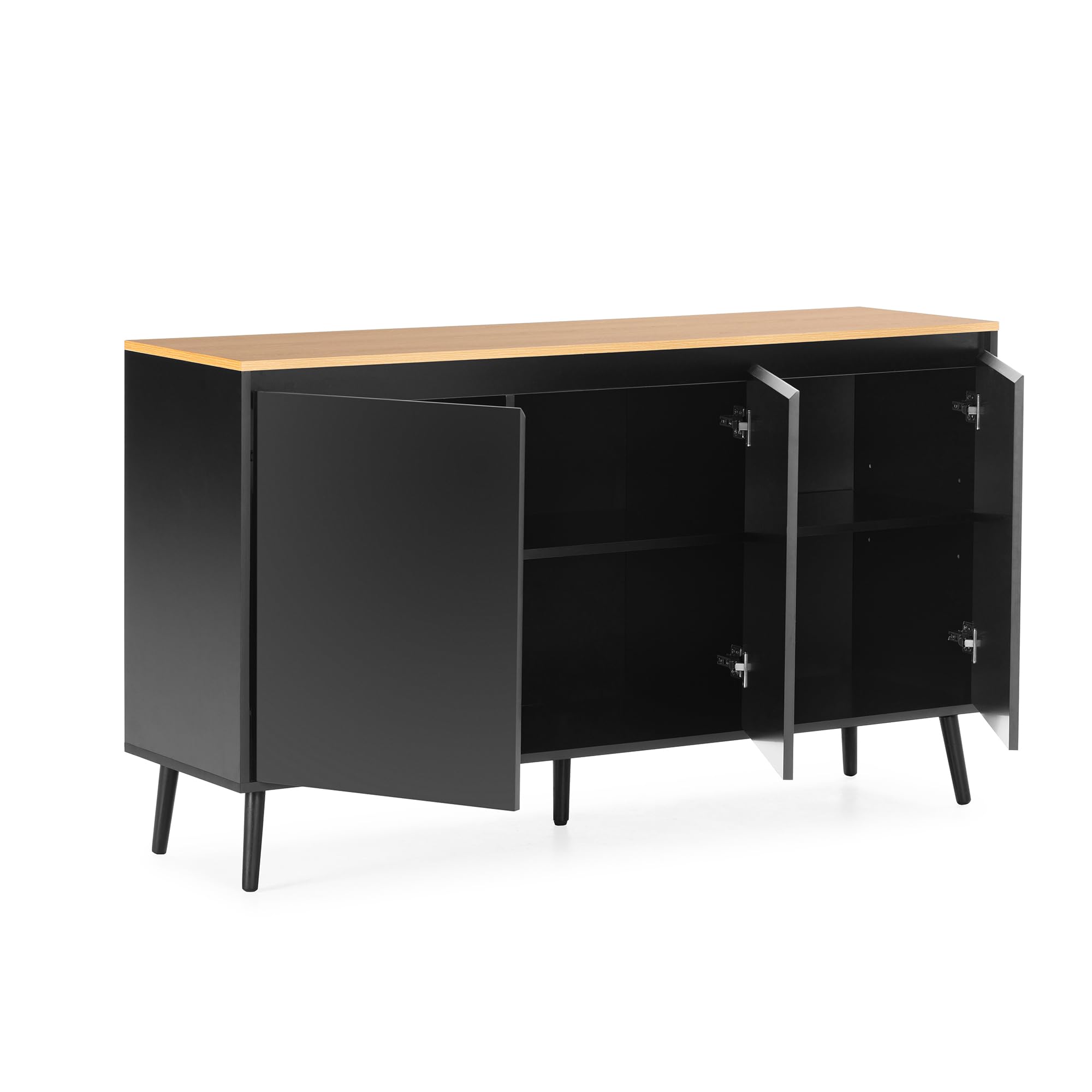 HOMN LIVING Aparador Desi 3 Puertas Color Negro, 140 cm (Ancho) 40 cm (Profundo) 80 cm (Altura)