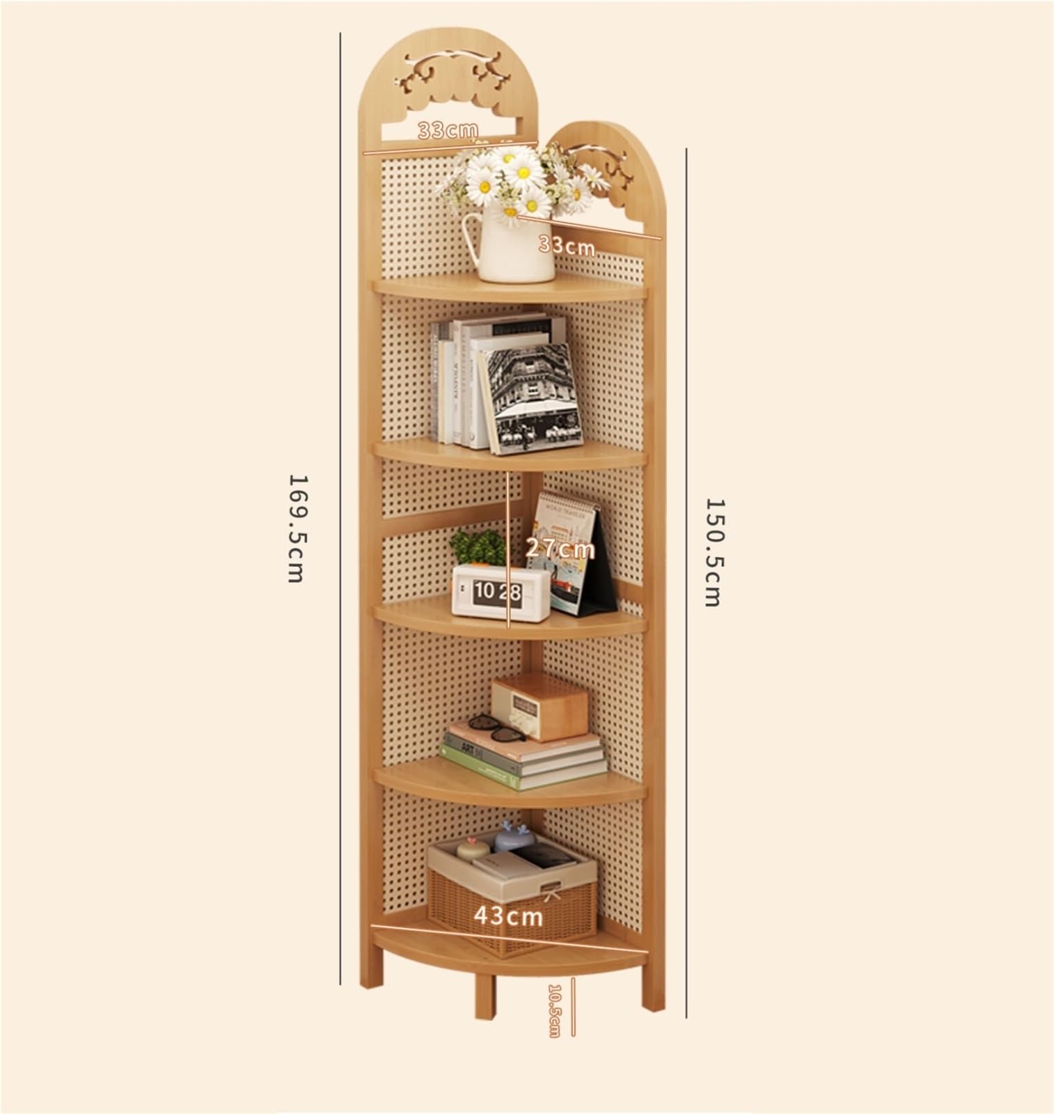 Eckschrank Eckregal Retro Eckregal Wohnzimmer Bücherregal Lagerung Home Dekoration platzsparend(Brown)