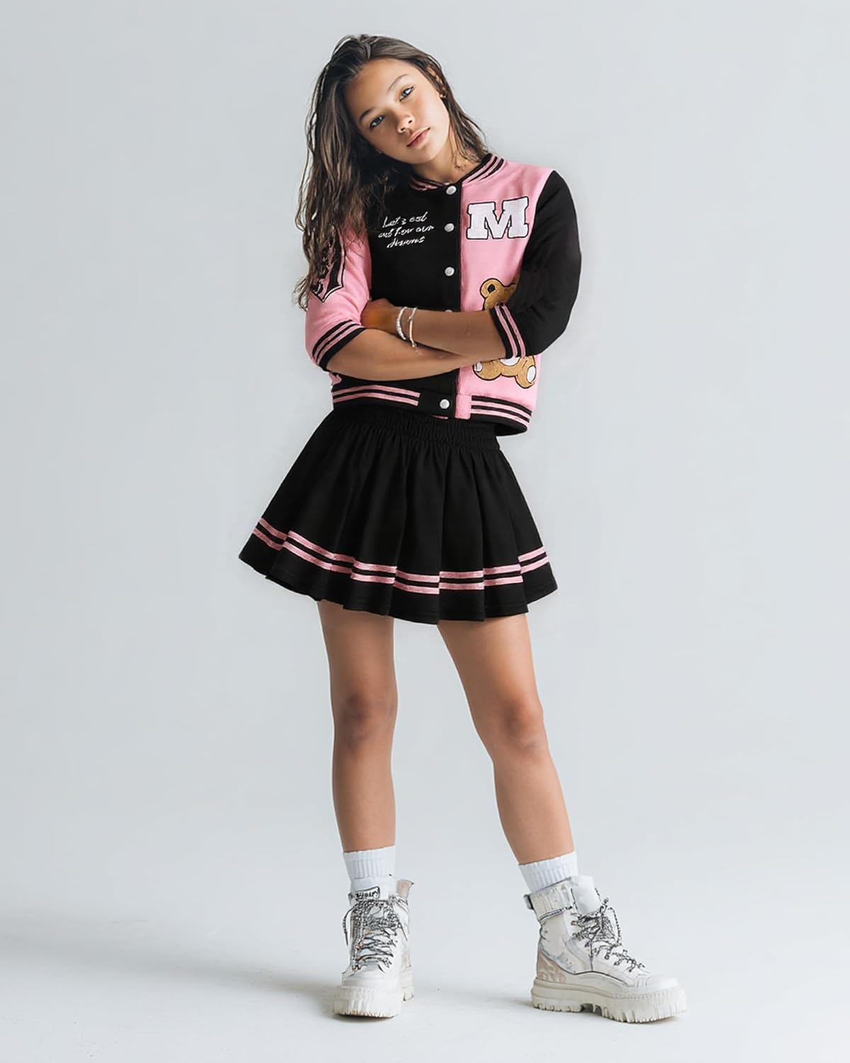 PureChapter Girls Clothes Outfit Set Baseball Jacket and Skirt 2 Piece Winter Outfit - Image 3