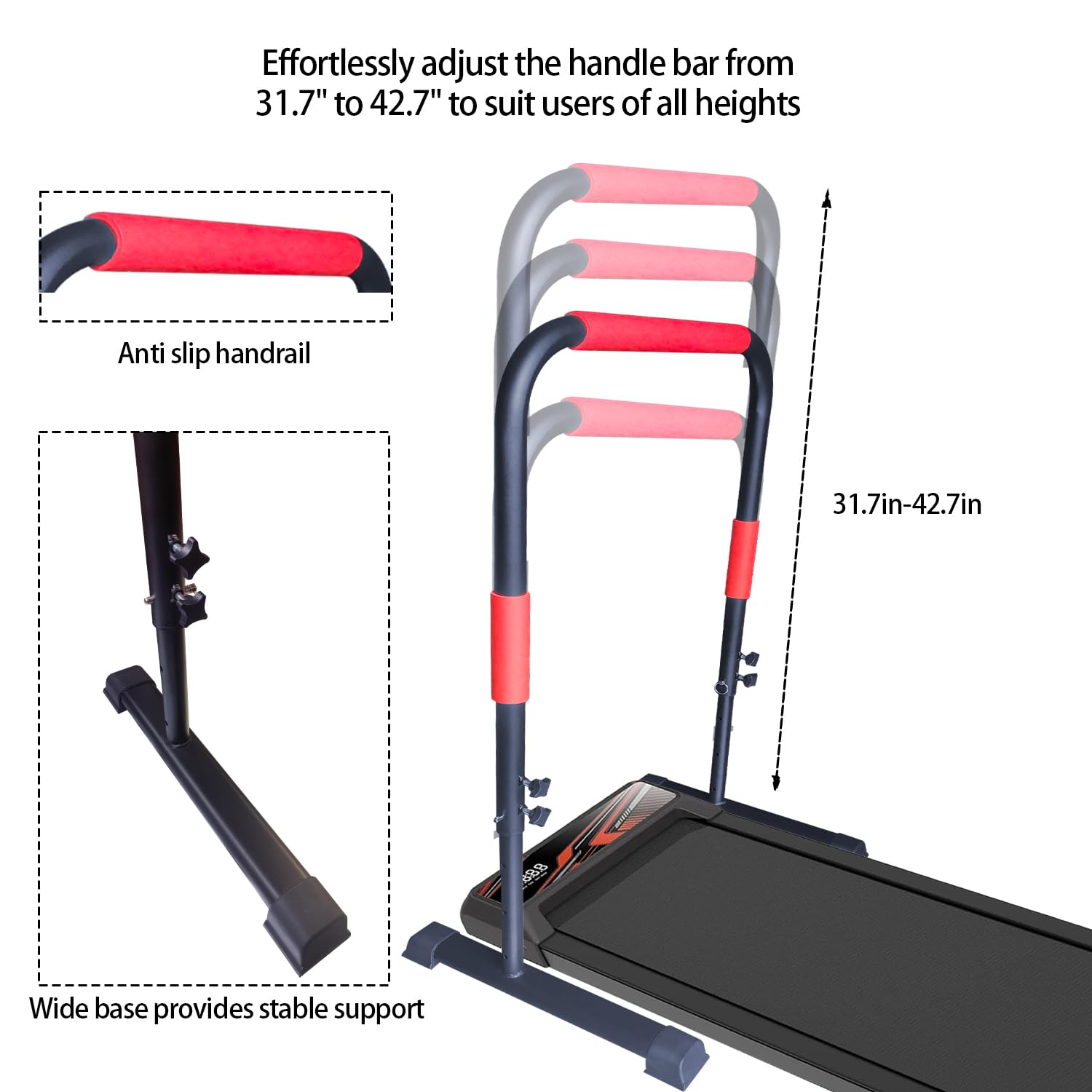 Manillar ajustable solo para almohadilla de caminar, ajuste universal de 23 pulgadas de ancho, altura máxima de 43 pulgadas, accesorio de soporte resistente (negro y verde)