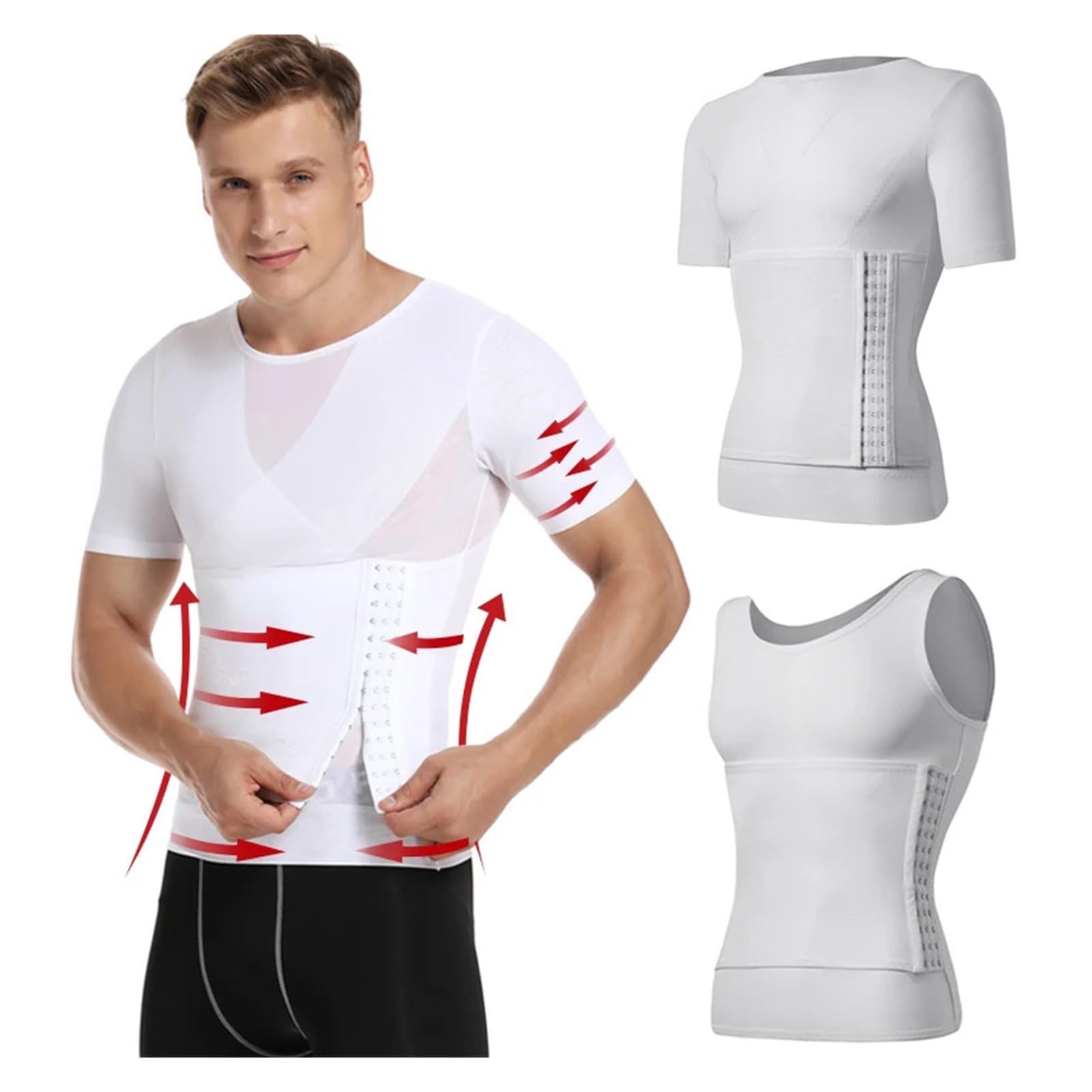 Shapewear Herren Herren Body Shaper Kompression Shirts Bauch Shapewear Bauch Abnehmen Gynäkomastie Shaper Korsett Taille Trainer Tops(Black with Sleeve,M)
