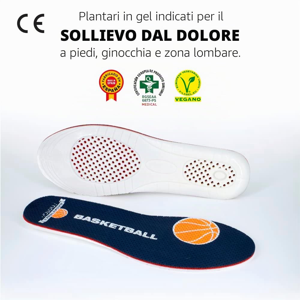 Solette Basket in Gel | Solette Sportive Uomo/Donna Traspiranti e Confortevoli | Stabilizzanti, Aiutano a Prevenire Fastidi a Piedi, Ginocchia e Zona Lombare | Taglie 43-47