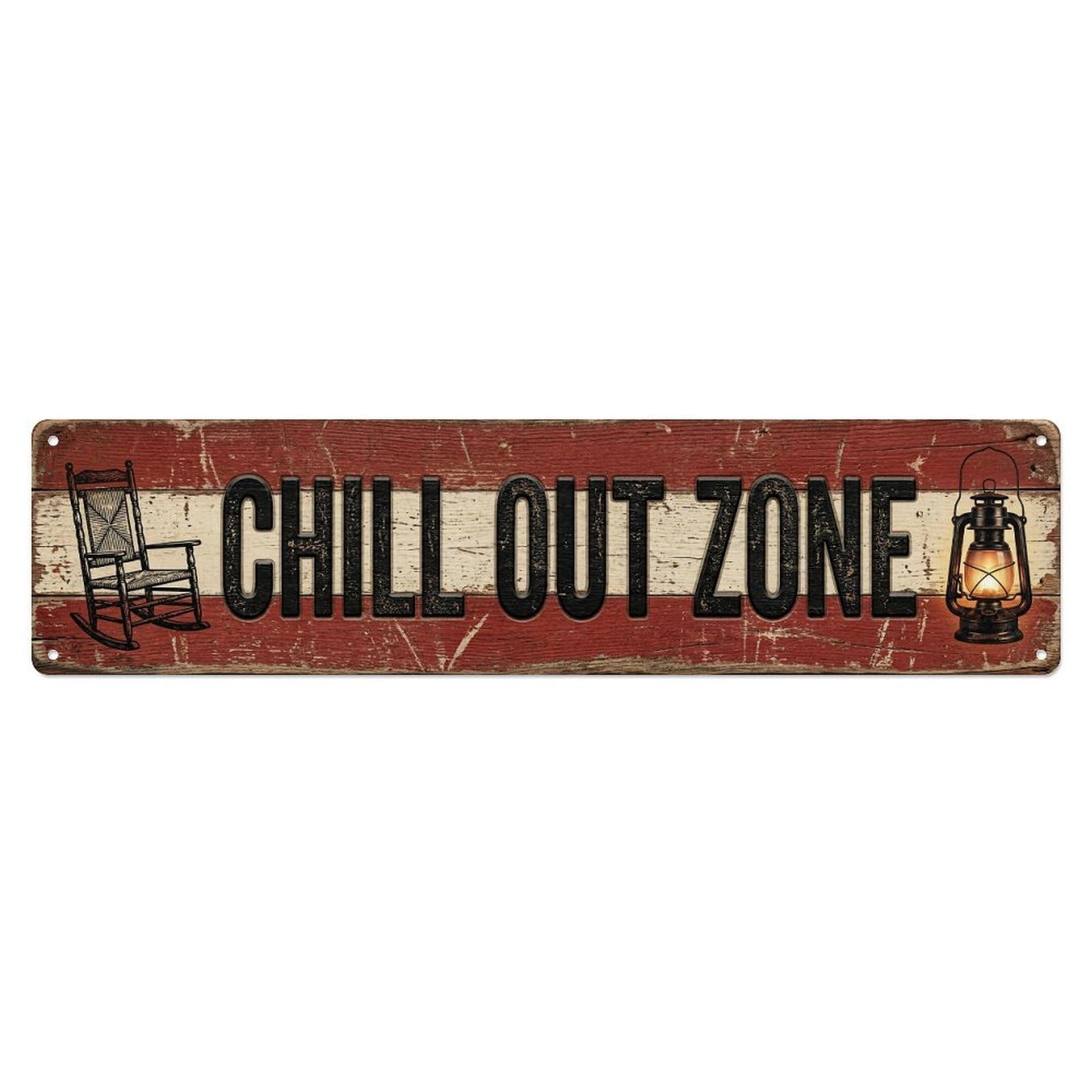 Chill Out Zone Worn Porch 4 Metal Tin Skinny Sign Plaque Wall Decor for Cafe, Club Bar, Office, Home Garden Metal Poster 4x16Inch