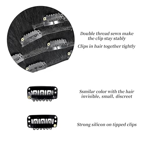 Miniatura 5 de Extensiones de cabello humano Remy de 16 pulgadas con clip para mujer, extensiones de cabello real sedoso y lacio, balayage, 1.49 onzas, 4 piezas