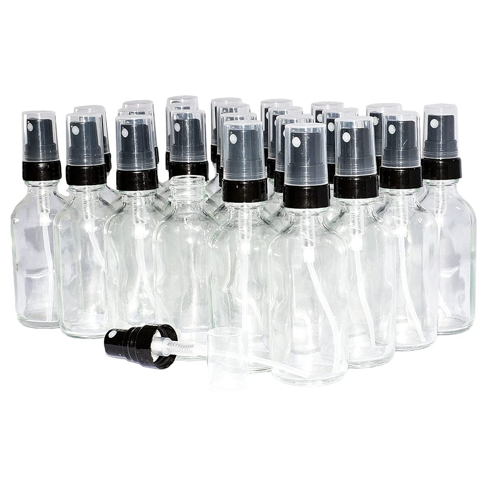 GlassBottleOutletGBO .COM (24 Pack) 2 oz. Clear Boston Round with Black Fine-Mist Sprayer