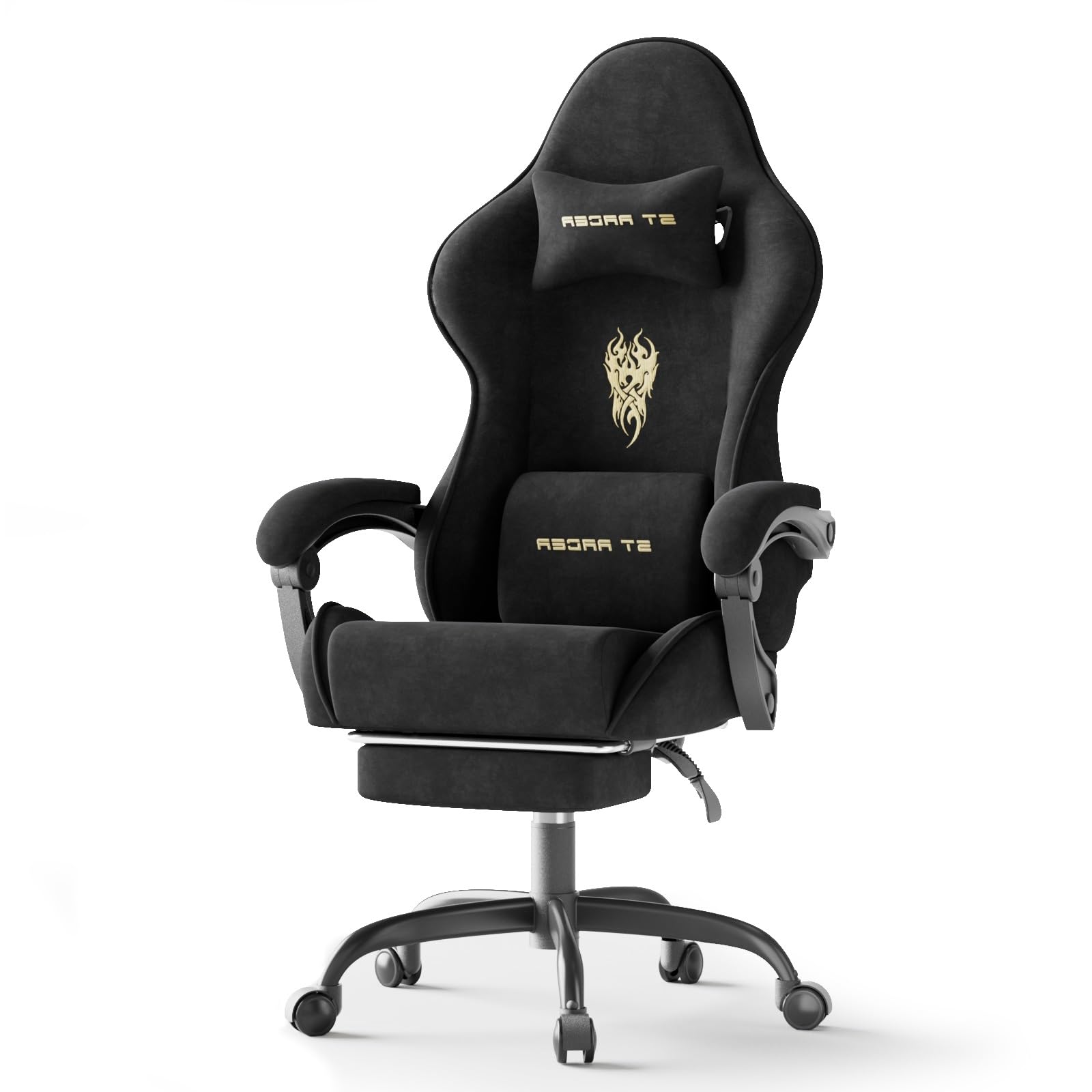 Ferghana Velvet Fabric Gaming Chair, Ergonomic Gamer Chair for Adult, Comfortable Video Game Chair with Footrest and Massage Lumbar Cushion, Racing