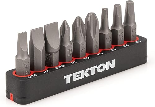 TEKTON Phillips de 14 de pulgada, ranurado, juego de brocas cuadradas con riel, 9 piezas (#1-#3, 316-516 pulgadas, S1-S3) DZZ93001