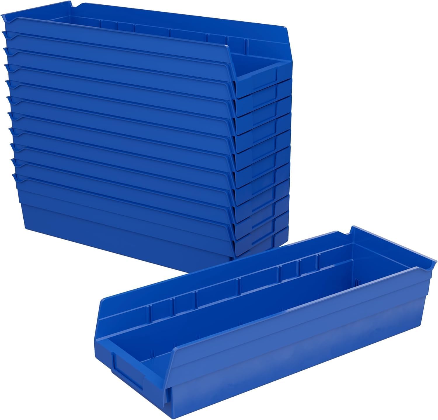 Akro-Mils 30138 Plastic Shelf Bins, Heavy Duty Storage Bins for Garage, Closet, and Drawer Organization, 18-Inch x 6-1/2-Inch x 4-Inch, Blue, 12-Pack