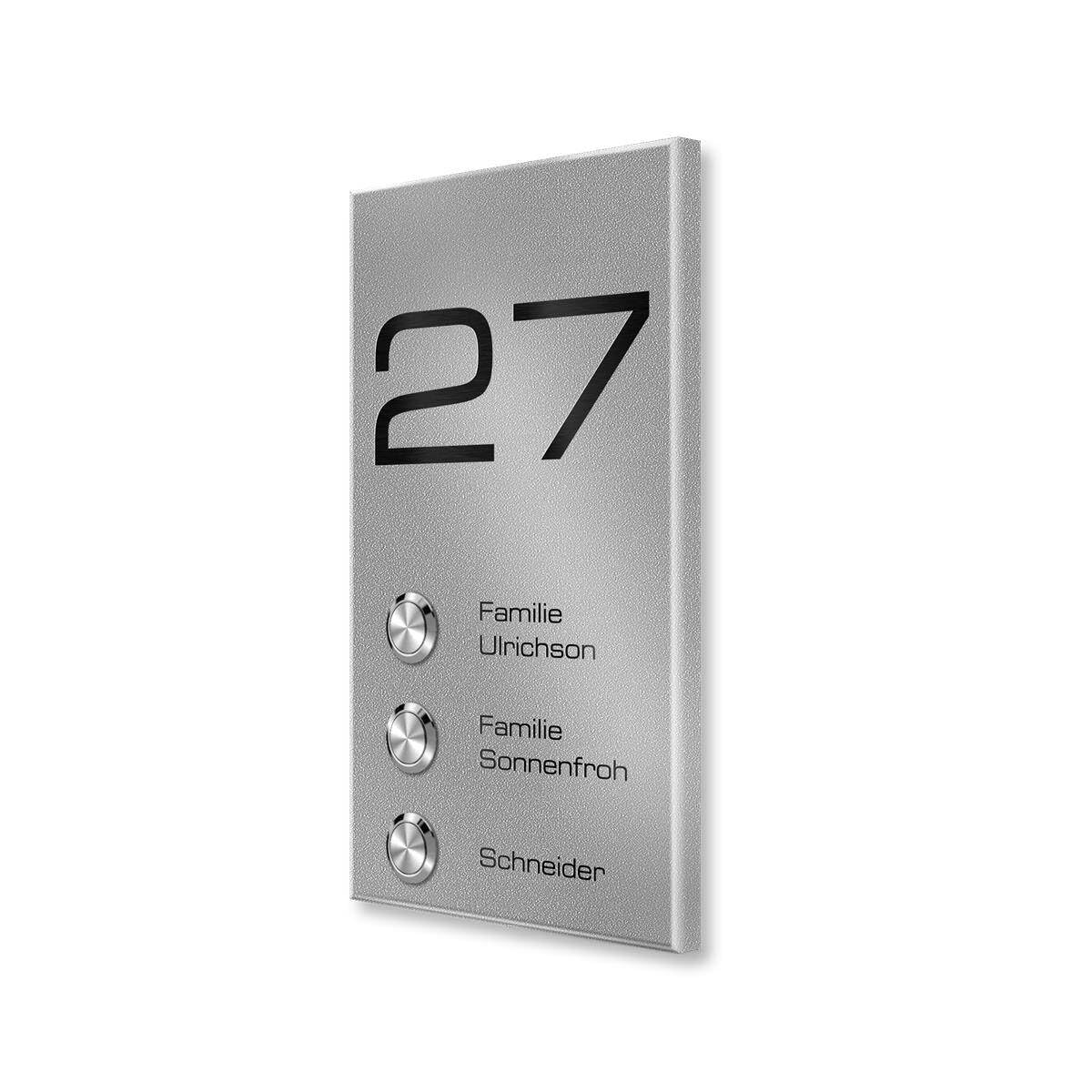 Metzler campanello wireless in acciaio inox alluminio grigio RAL 9007 - lunga portata - campanello senza fili per condomini - 3 pulsanti - montaggio a parete
