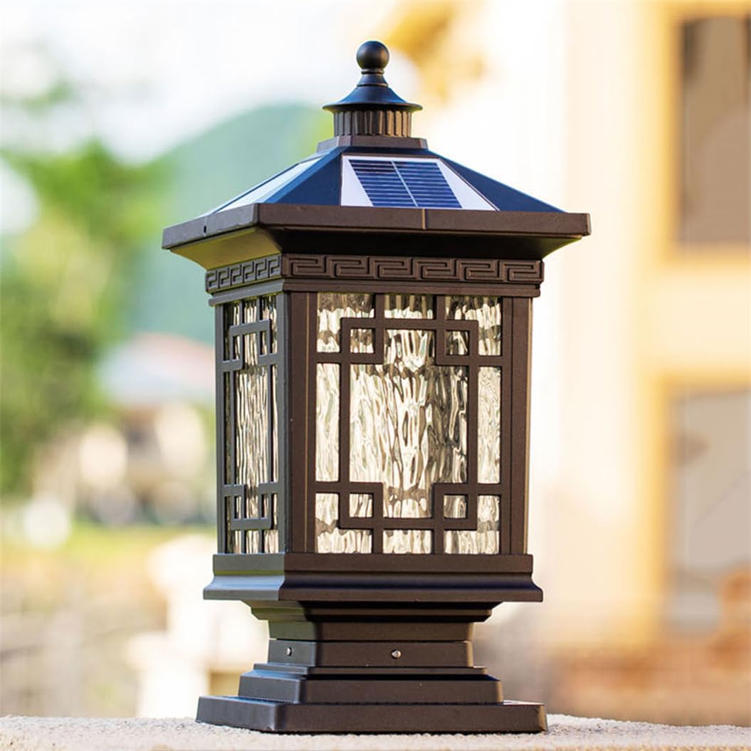 HCIPJQY Solar Pillar Lights Outdoor Black Aluminum Column Fence Deck Cap Lights Glass Decorations Solar Powered Pillar Table Light for Yard Patio Garden Front Porch