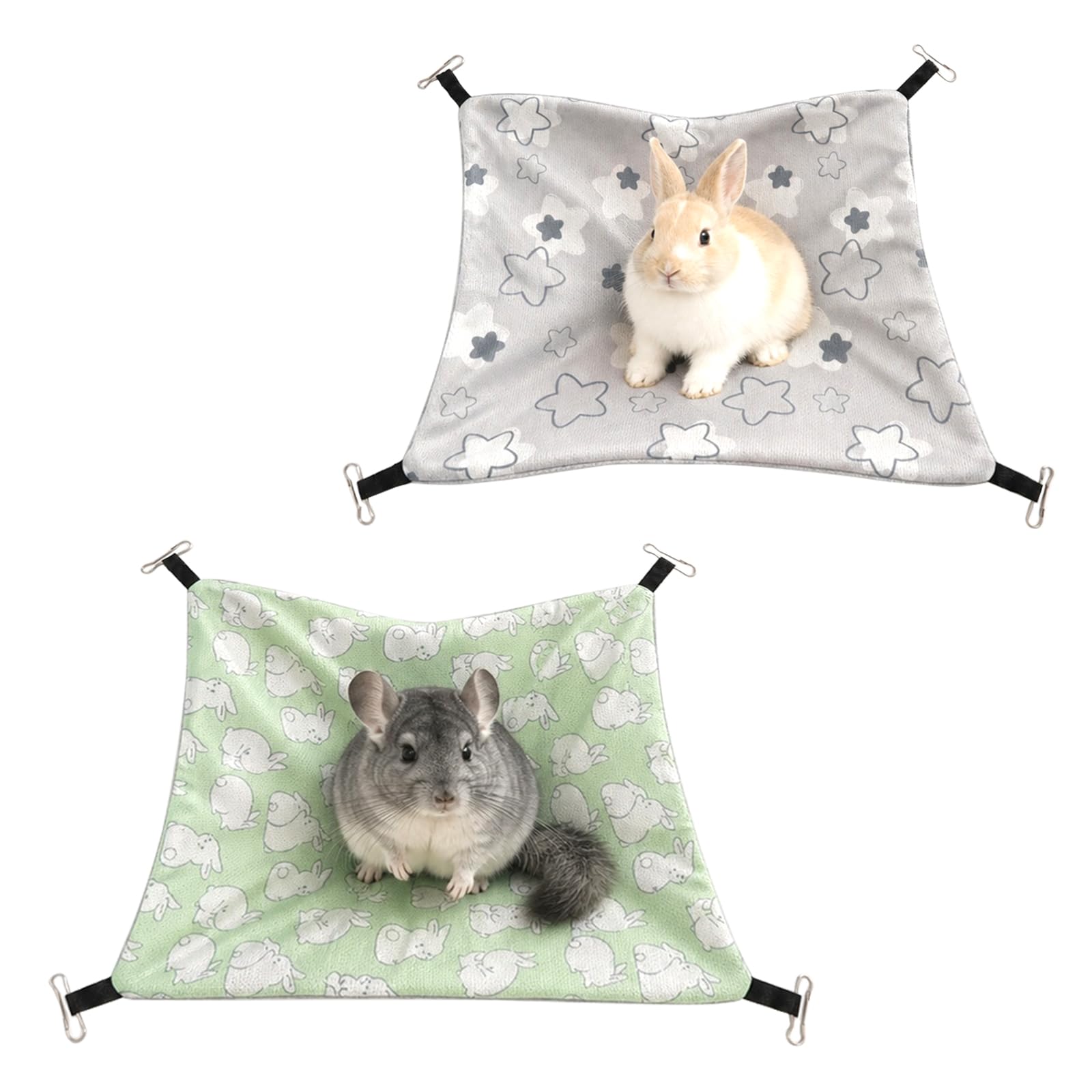 Set di 2 amaca per porcellini d'India, 28 x 28 cm, amaca a doppio lato, con seta di ghiaccio rinfrescante e morbido peluche, amaca per criceti, roditori, furetti, accessori per gabbia
