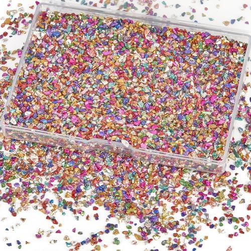 GORGECRAFT 1 Box Irregular Broken Glass Glitter Colorful Crushed Glass Chips 3.5 Oz (100g) Sequins Metallic Gravel Craft Art for Coasters Ornament Jewelry Making Vase Filler DIY Resin