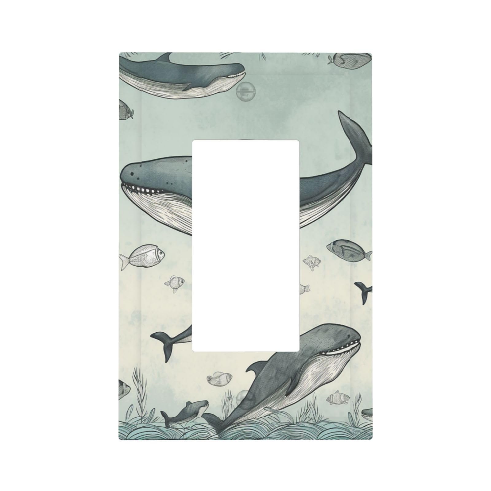 1-Gang Decorator Wall Plate Baleen Whale Light Switch Cover Single Gang Receptacle Outlet Wall Plate Mid Size 5" x 3" Wallplate Unbreakable Polycarbonate Outlet Faceplates Covers