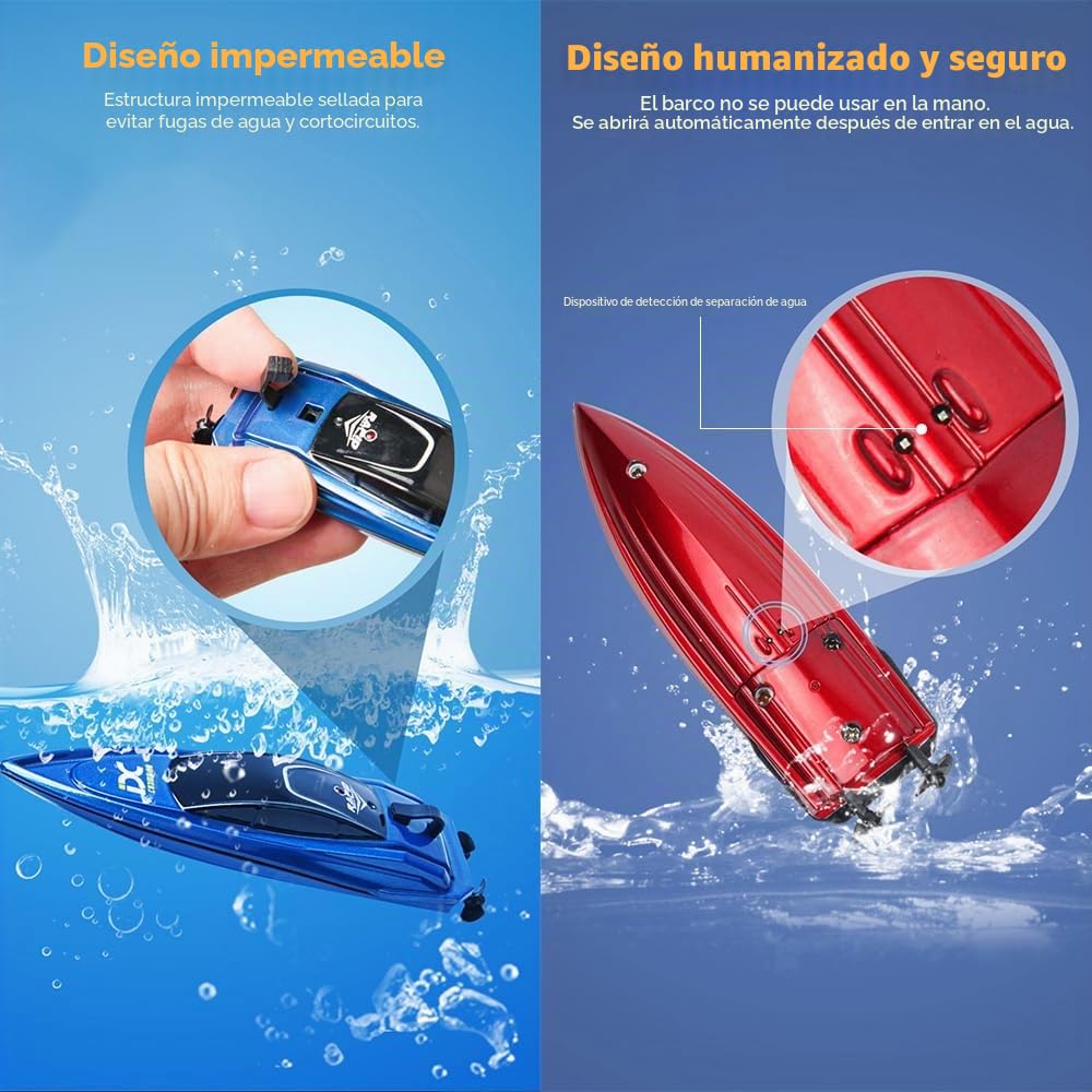 OBEST 2 Piezas Mini Barco Teledirigido, RC Barcos de Carreras con Piscina Inflable, 2.4GHZ Lancha de Control Remoto Eléctrico RC Barco Verano, Boat Juguete de Piscina para Niños a Partir de 8 Años